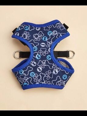 Small Dog Harness Blue Paw Print Bone Pattern Adjustable Mesh Pet Vest Puppy
